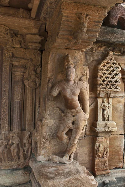 Figura Tallada Una Dvarapala Mukha Mandapa Templo Papanatha Complejo Del — Foto de Stock