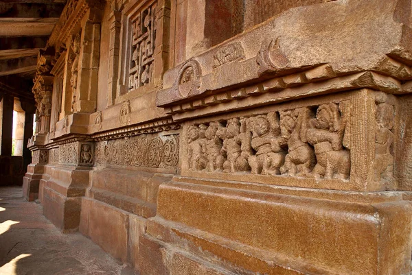 Tallados Zócalo Templo Durga Aihole Bagalkot Karnataka India Grupo Galaganatha —  Fotos de Stock