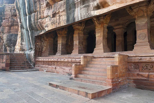 Cave Facade Badami Caves Karnataka India — Stock Photo, Image