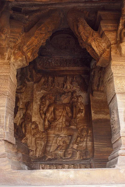 Cave Carved Figure Vishnu Varaha Boar Left Wall Hall Badami — Stock Photo, Image