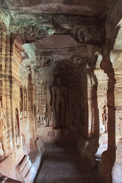 Cave Carved Figure Indrabhuti Gautama Badami Caves Badami Karnataka India — Stock Photo, Image