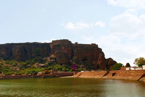 Blick Auf Agastya See Und Badami Höhlen Badami Karnataka Indien — Stockfoto