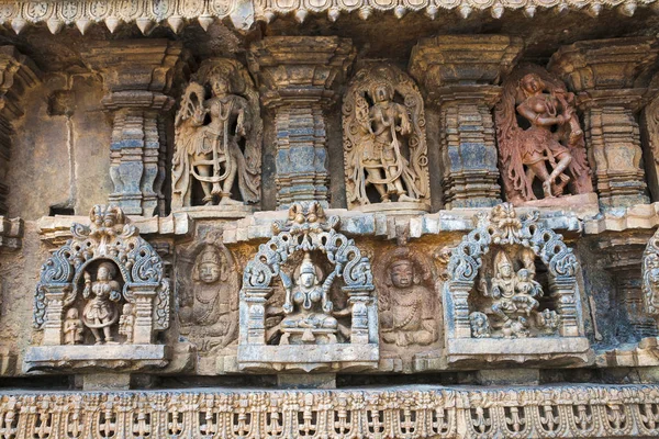 Decoratieve Friezen Met Goden Dansers Andere Cijfers Chennakeshava Tempel Belur — Stockfoto