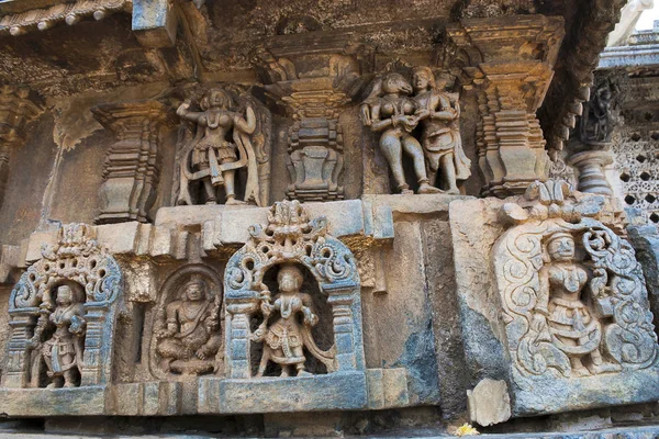 Frisos Decorativos Con Deidades Bailarines Otras Figuras Templo Chennakeshava Belur — Foto de Stock