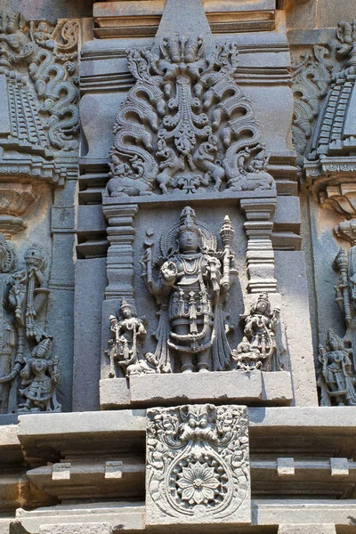 Relieves Decorados Del Panel Pared Que Representan Señor Shiva Templo —  Fotos de Stock