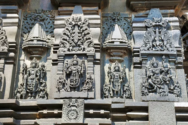 Ornate Wall Panel Reliefs Depicting Left Sundari Nagas Shiva Gajasurasamhara — Stock Photo, Image