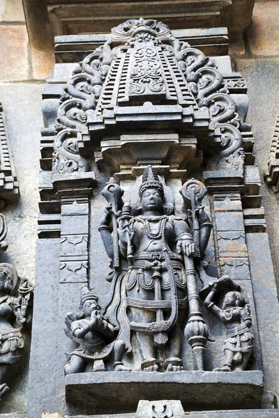 Kwiecisty Wall Panel Płaskorzeźby Przedstawiające Pana Wisznu Chennakesava Temple Belur — Zdjęcie stockowe