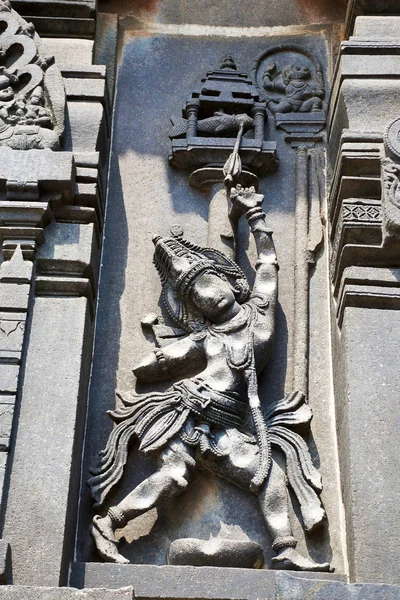 Ornate Wall Panel Reliefs Depicting Arjuna Shooting Arrow Fish Eye — Stock Photo, Image