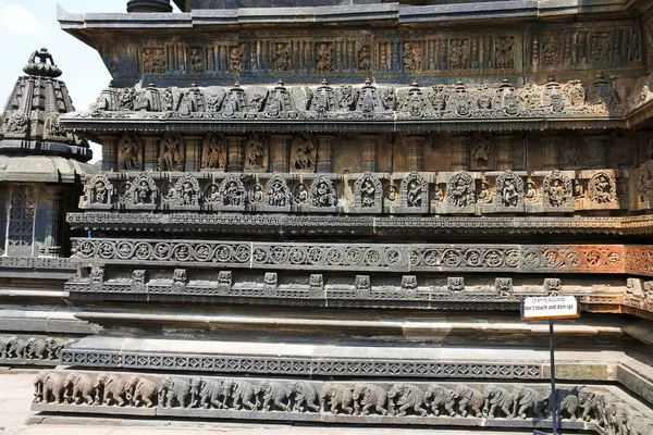 Dekorative Friese Mit Tierfiguren Tänzern Und Gottheiten Chennakeshava Tempel Belur — Stockfoto