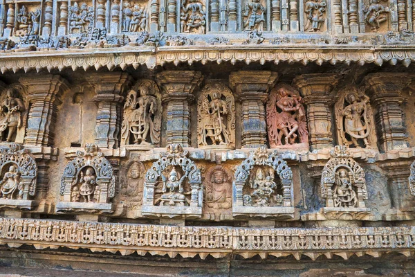 Frisos Decorativos Com Divindades Dançarinos Outras Figuras Templo Chennakeshava Belur — Fotografia de Stock