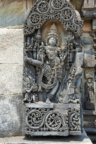 Ornate Wall Panel Reliefs Depicting Vishnu Trivikrama Ranganayaki Andal Temple — Stock Photo, Image