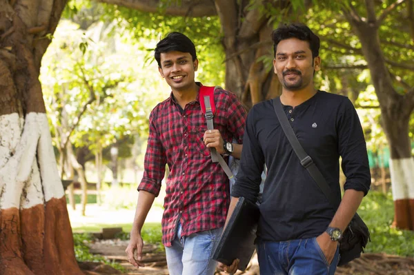 Two Young Students Going College Posing Camera — Stock Photo, Image