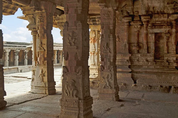 Carved Pillars Maha Mandapa Krishna Temple Hampi Karnataka India Interior — Stock Photo, Image