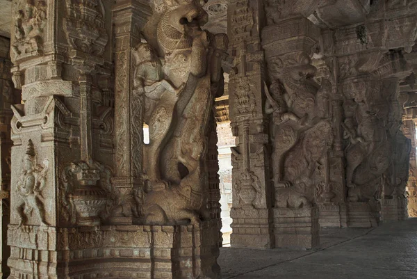 Criaturas Míticas Llamadas Yalis Talladas Pilares Kalyana Mandapa Vitthala Temple —  Fotos de Stock