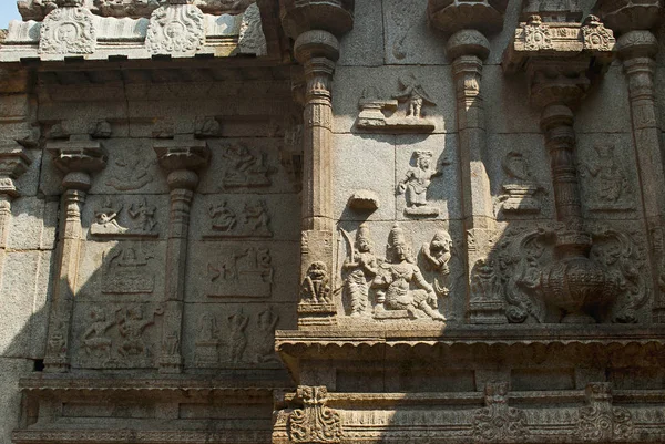 Houtsnijwerk Muren Virupaksha Tempel Hampi Karnataka India Heilige Center — Stockfoto