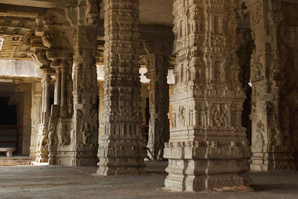 Pilares Esculpidos Ranga Mandapa Templo Virupaksha Hampi Karnataka Índia Sacred — Fotografia de Stock