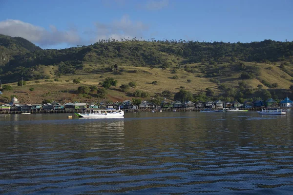 Ein Boot Und Komodo Dorf Indonesien Derzeit Leben Fast 000 — Stockfoto