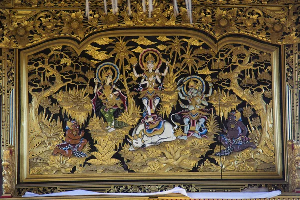 Shiva Parvati Och Ganesha Ristade Guld Pura Besakih Indonesien Tempel — Stockfoto