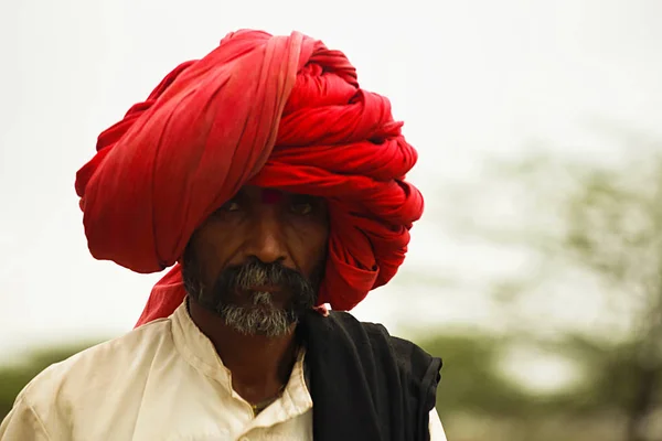 Pune Maharashtra India Juli 2013 Man Grote Rode Tulband Ook — Stockfoto