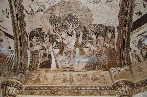 Mythological Paintings Ceiling Lakshmi Narayan Temple Orchha Madhya Pradesh India — Stock Photo, Image