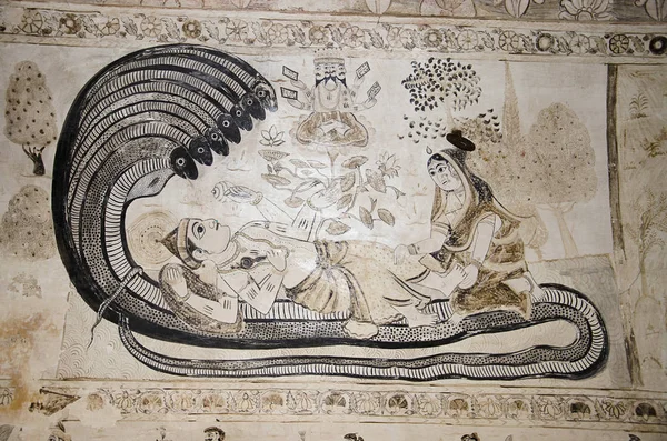 Mythological Paintings Ceiling Lakshmi Narayan Temple Orchha Madhya Pradesh India — Stock Photo, Image