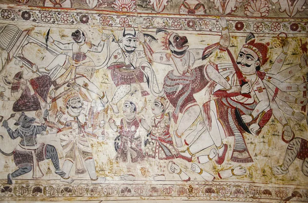 Pinturas Mitológicas Techo Templo Lakshmi Narayan Orchha Madhya Pradesh India — Foto de Stock