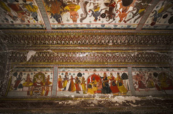 Pinturas Mitológicas Techo Raj Mahal Complejo Fuerte Orchha Palace Orchha — Foto de Stock