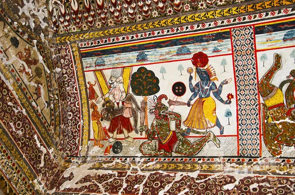 Mytologiska Målningar Taket Raj Mahal Orchha Palace Fort Komplex Orchha — Stockfoto
