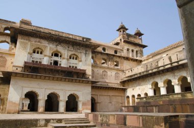 Raj Mahal iç görünümü. Orchha Palace Fort karmaşık. Orchha. Madhya Pradesh. Hindistan