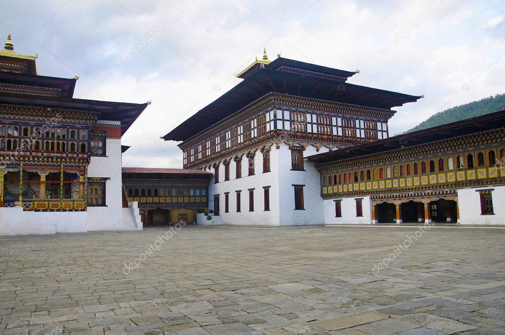 View of the King's Palace. Known as Dechencholing Palace. Thimphu. Bhutan 