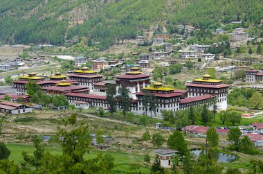 Kral'ın Sarayı'nın uzun görünümü. Dechencholing Palace.Thimphu da bilinir. Birleşik Arap Emirlikleri 