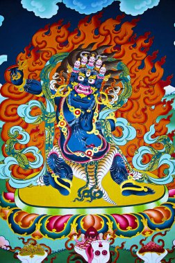 Duvar duvar boyama ölüm Lord. Dechencholing Sarayı bilinen Kraliyet Sarayı içinde bulunan. Thimphu. Birleşik Arap Emirlikleri