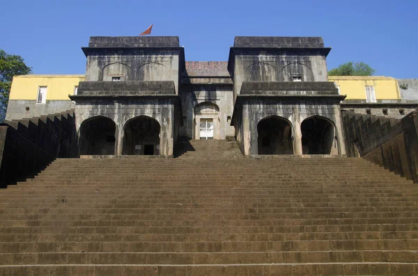 Steps at the back of Someshwar temple. Near Mahuli Sangam. Satara. Maharashtra. India