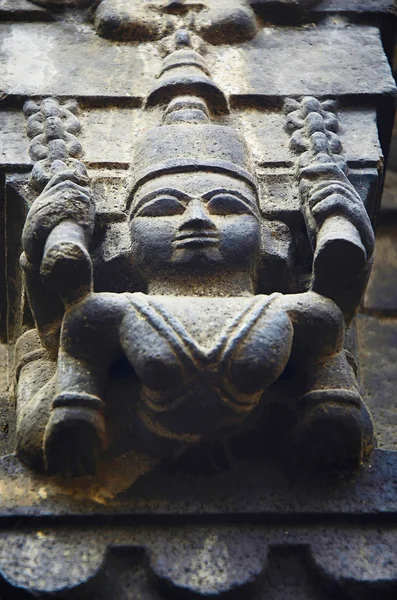 Ídolo Tallado Yaksha Dwarpala Trishund Ganapati Temple Pune Maharashtra India — Foto de Stock