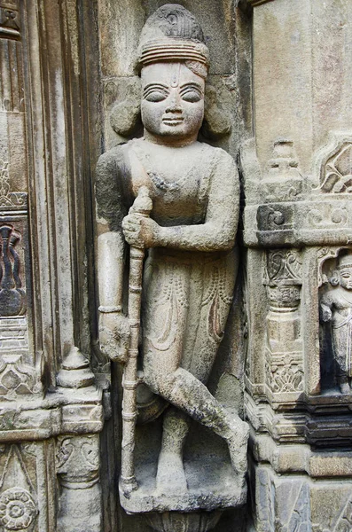 Carved Idol Yaksha Dwarpala Trishund Ganapati Temple Pune Maharashtra India — Stock Photo, Image