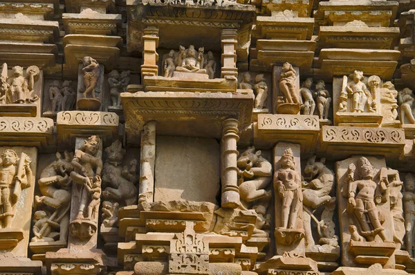 Vishwanath Tapınağı Oyma Tanrılar Vyalas Surasundaries Duvar Batı Grubu Khajuraho — Stok fotoğraf