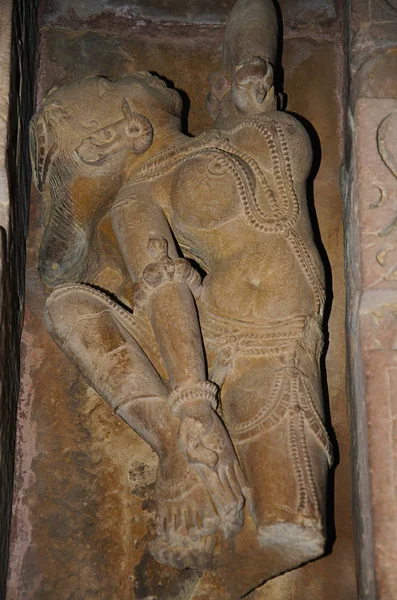 ヴィシュワナート寺院 神殿内部の彫刻 ウエスタン グループ カジュラホ マディヤ プラデーシュ州 インドの ユネスコ世界遺産 — ストック写真