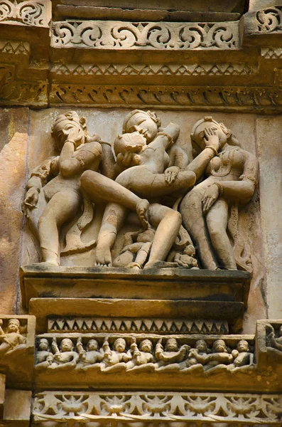 Vishwanath Świątyni Ściana Północno Środkowy Mithuna Pary Grupy Zachodniej Khajuraho — Zdjęcie stockowe