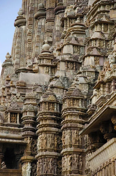Kandariya Mahadev Temple Sculptures Spires Shikara Partial View Western Group — Stock Photo, Image