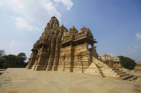 Templo Kandariya Mahadev Fachada Vista Sul Grupo Ocidental Khajuraho Madhya — Fotografia de Stock