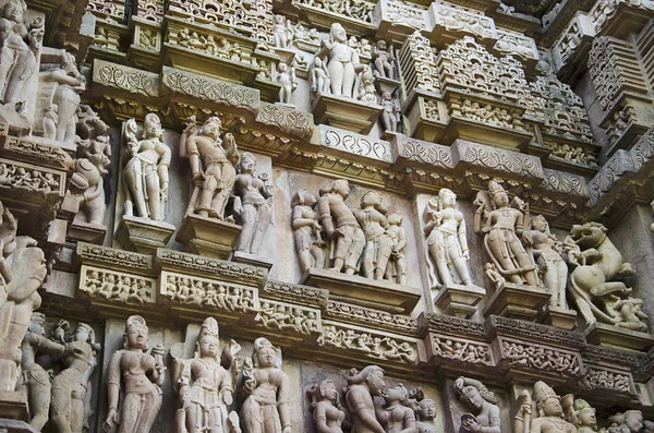 Północna Ściana Mandapa Sanktuarium Erotyczne Rzeźby Grupy Zachodniej Khajuraho Madhya — Zdjęcie stockowe