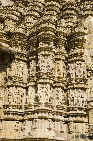 Vamana Temple Esculturas Murales Primer Plano Eastern Group Khajuraho Madhya — Foto de Stock