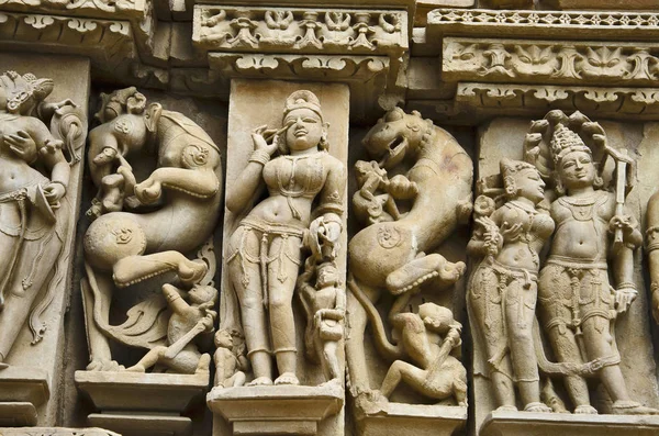 Parsvanath Chrám Nástěnné Plastiky Detailní Východní Skupiny Khajuraho Madhya Pradesh — Stock fotografie
