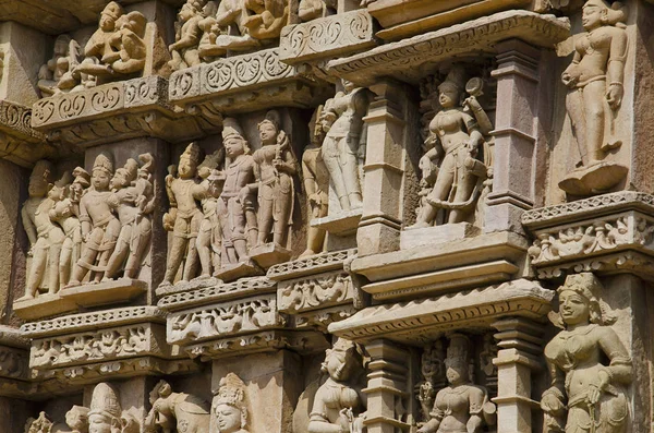 Parsvanath Chrám Nástěnné Plastiky Detailní Východní Skupiny Khajuraho Madhya Pradesh — Stock fotografie