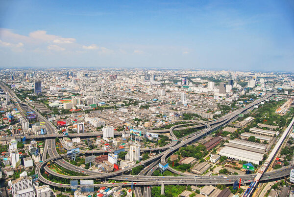 Aerial view of Roadways and city, Bangkok, Thailand