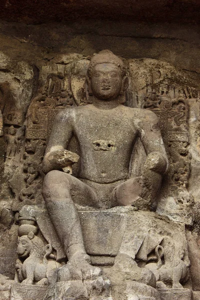 Bouddha Dans Grotte Posture Pralambapadasana Grottes Aurangabad Groupe Occidental Aurangabad — Photo