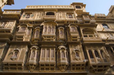 Patwon ki Haveli, Jaisalmer, Rajasthan, Hindistan Dekoratif dış görünümü.
