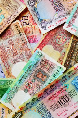 Eski Hindistan para birimi notları üst görünümü.