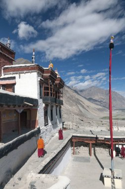 LADAKH, INDIA, July 2013, Monks at Diskit Monastery or Diskit Gompa, the oldest and largest Buddhist monastery