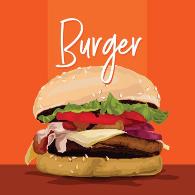 Turuncu arkaplanda Burger çizimi
